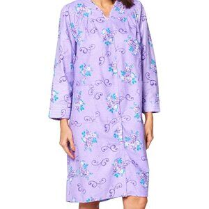 NWT LQTI sz 3X purple snap front pajama duster / mumu / lounger flannel dress